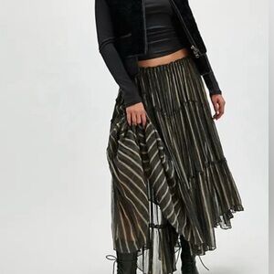 Free People One Ember Printed Midi maxi convertible Skirt in storm cloud